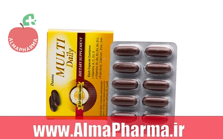 بنر نمای جلویی مولتی دیلی دانا برای تامین ویتامین های روزانه، انرژی و تقویت سیستم ایمنی