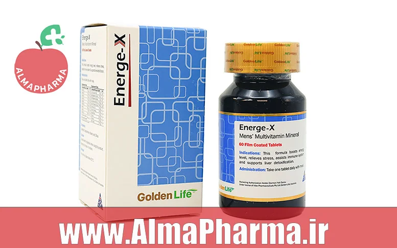 بنر نمای جلویی قرص انرژکس گلدن لایف برای انرژی، کاهش خستگی و تقویت قوای آقایان