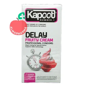 نمای جلویی کاندوم تاخیری کاپوت مدل Delay Fruity Cream تعداد 12 عدد با رایحه میوه ای خنک و لوبریکانت مخصوص