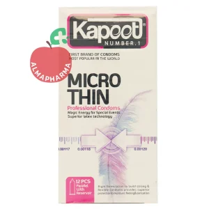 نمای جلویی کاندوم کاپوت مدل Micro Thin تعداد 12 عدد با لاتکس فوق نازک، لوبریکانت مضاعف و رایحه بلوبری