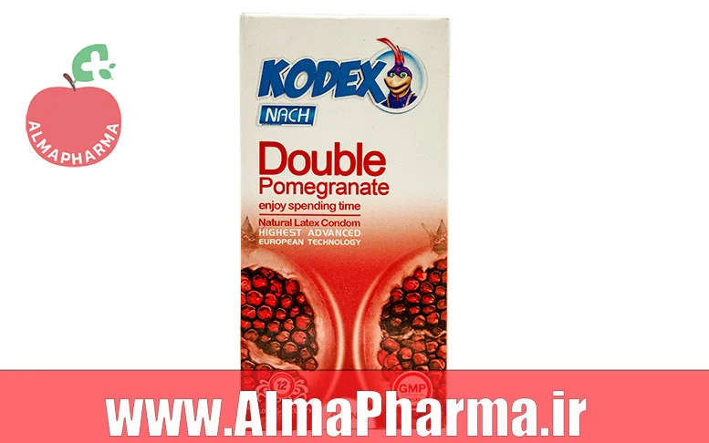 بنر نمای جلویی کاندوم کدکس مدل Double Pomegranate برای عصاره انار و لاتکس طبیعی نرم