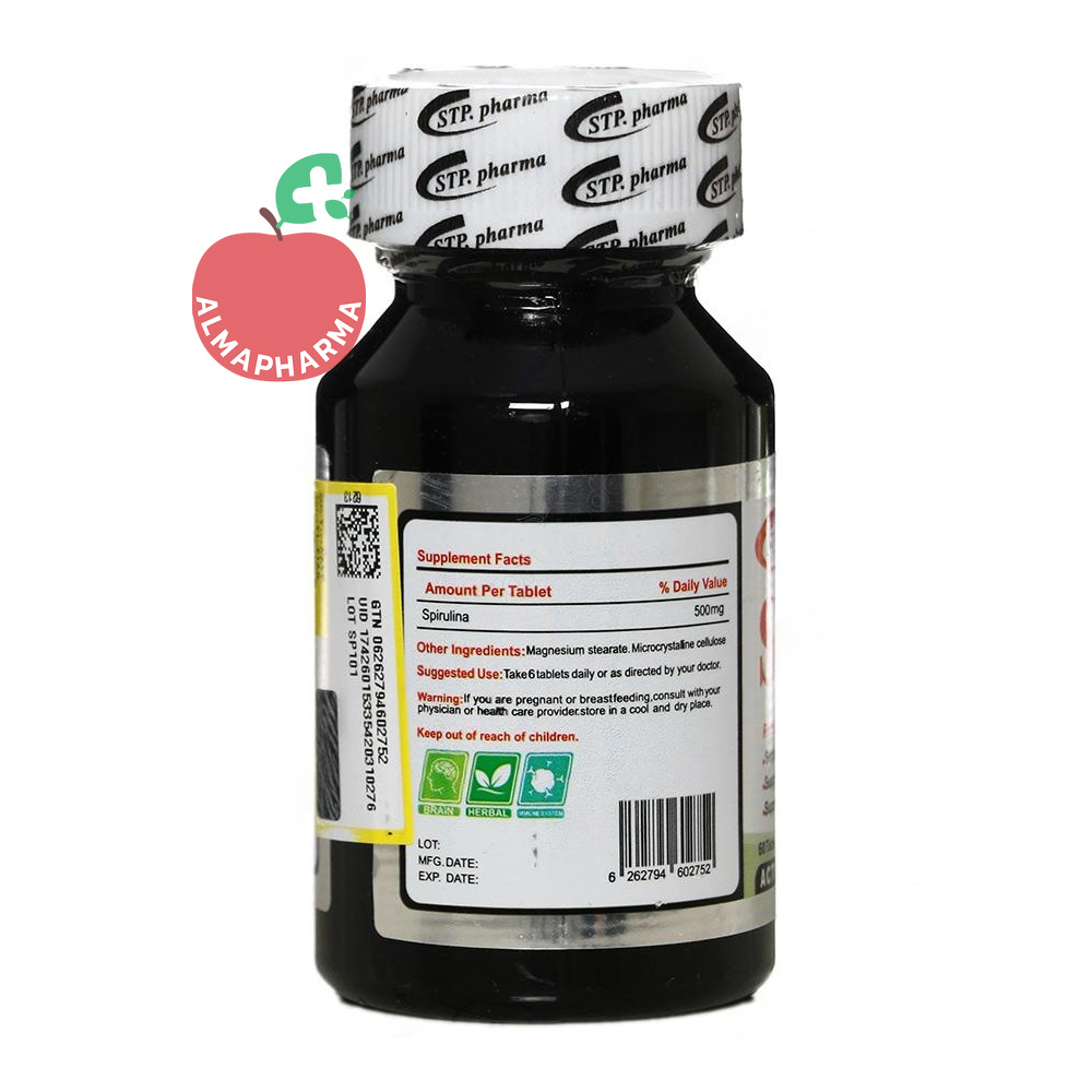 نمای پشت Spirulina STP Pharma حاوی اسپیرولینا ۵۰۰ میلی گرم