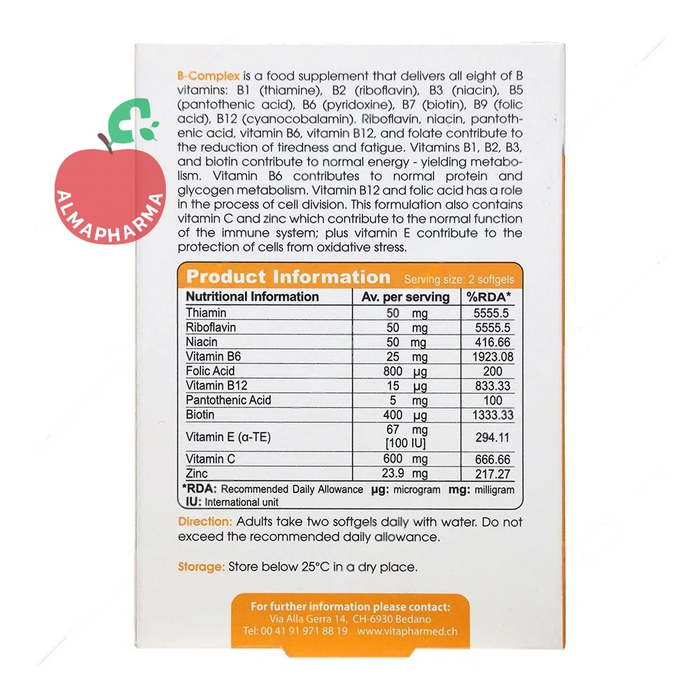 نمای پشت سافت ژل B Complex ویواتیون ۶۰ عدد