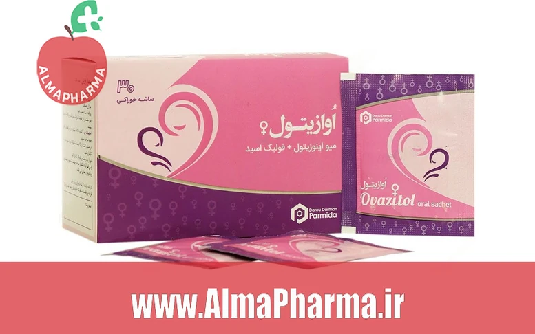 بنر تبلیغاتی ساشه اوازیتول دارو درمان پارمیدا ۳۰ عددی طعم پرتقال - مکمل تخصصی سلامت تخمدان و تقویت باروری